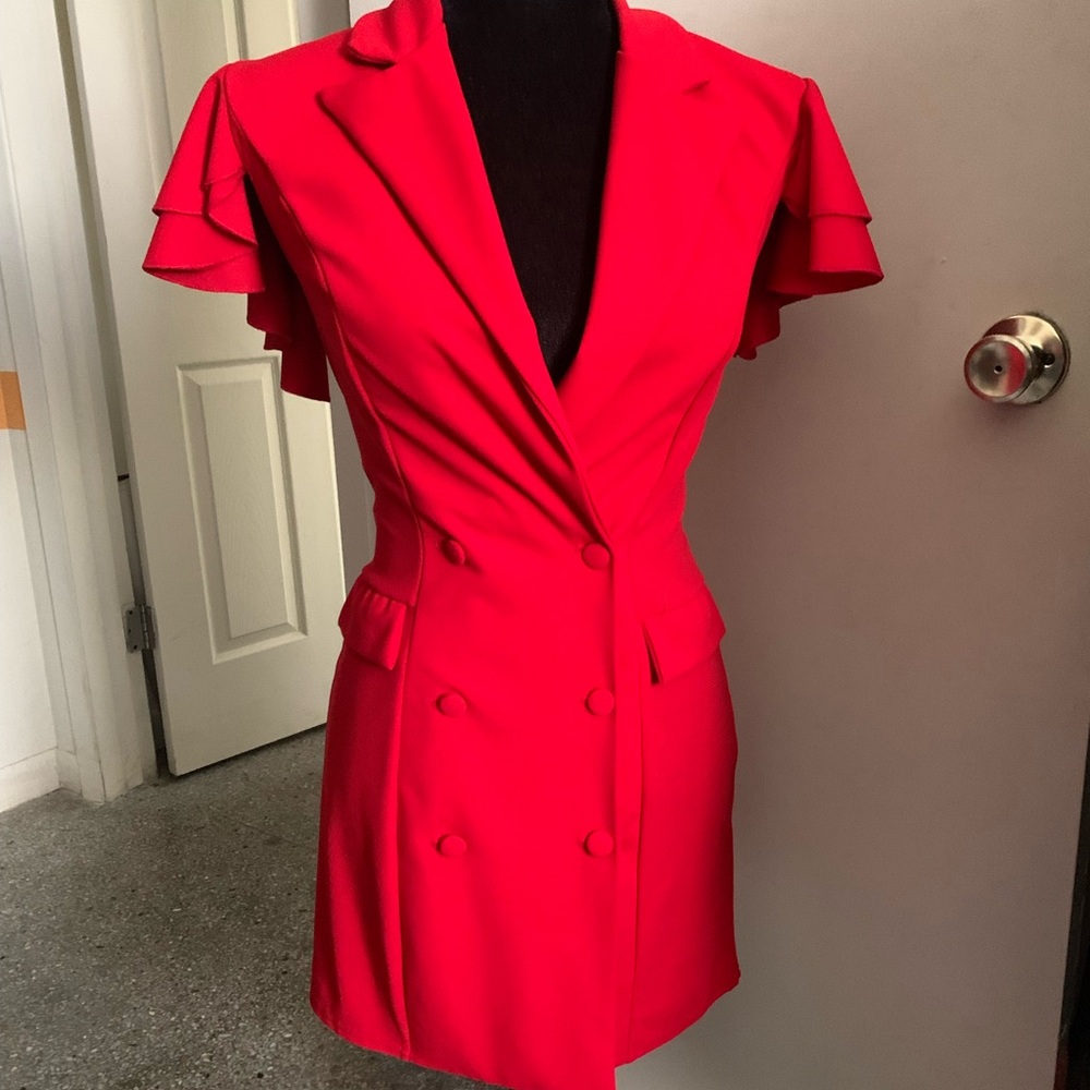 Boohoo Red Double-Breasted Blazer Dress